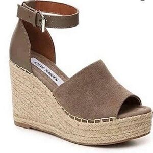 Steve Madden Jaylen Taupe Suede Woven Espadrilles- 6.5